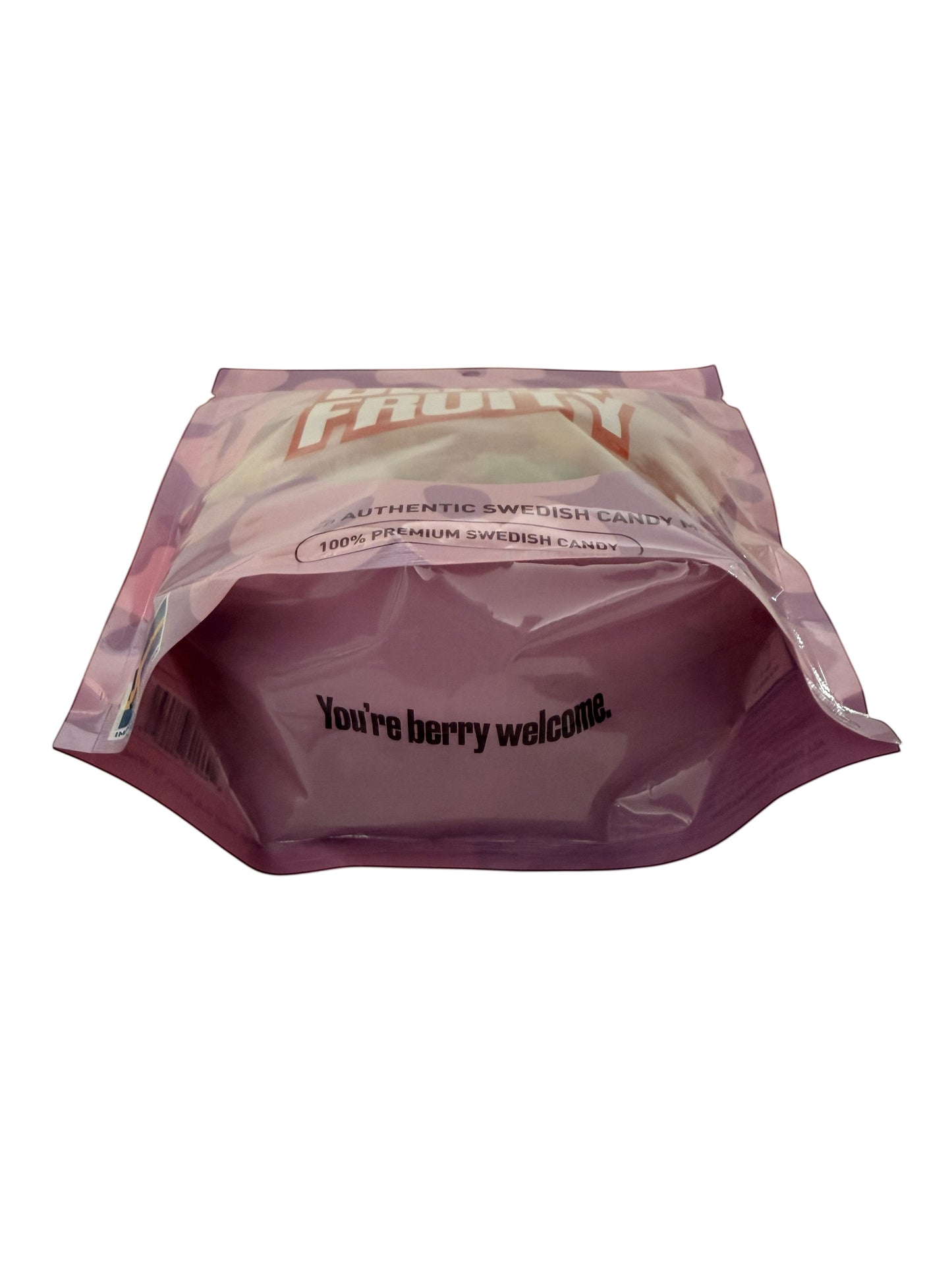 Swedish Candy Club Berry Fruity bag of assorted gelatin-free gummy candies with berry and fruit flavors.