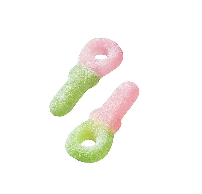 Swedish Candy Club Berry Fruity gummy candies, pink and green sour sugar-coated rings with a chewy texture.