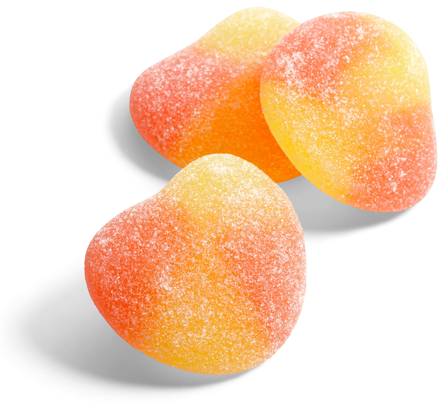 Swedish Candy Club peach gummy candies, heart-shaped and dusted with sugar.