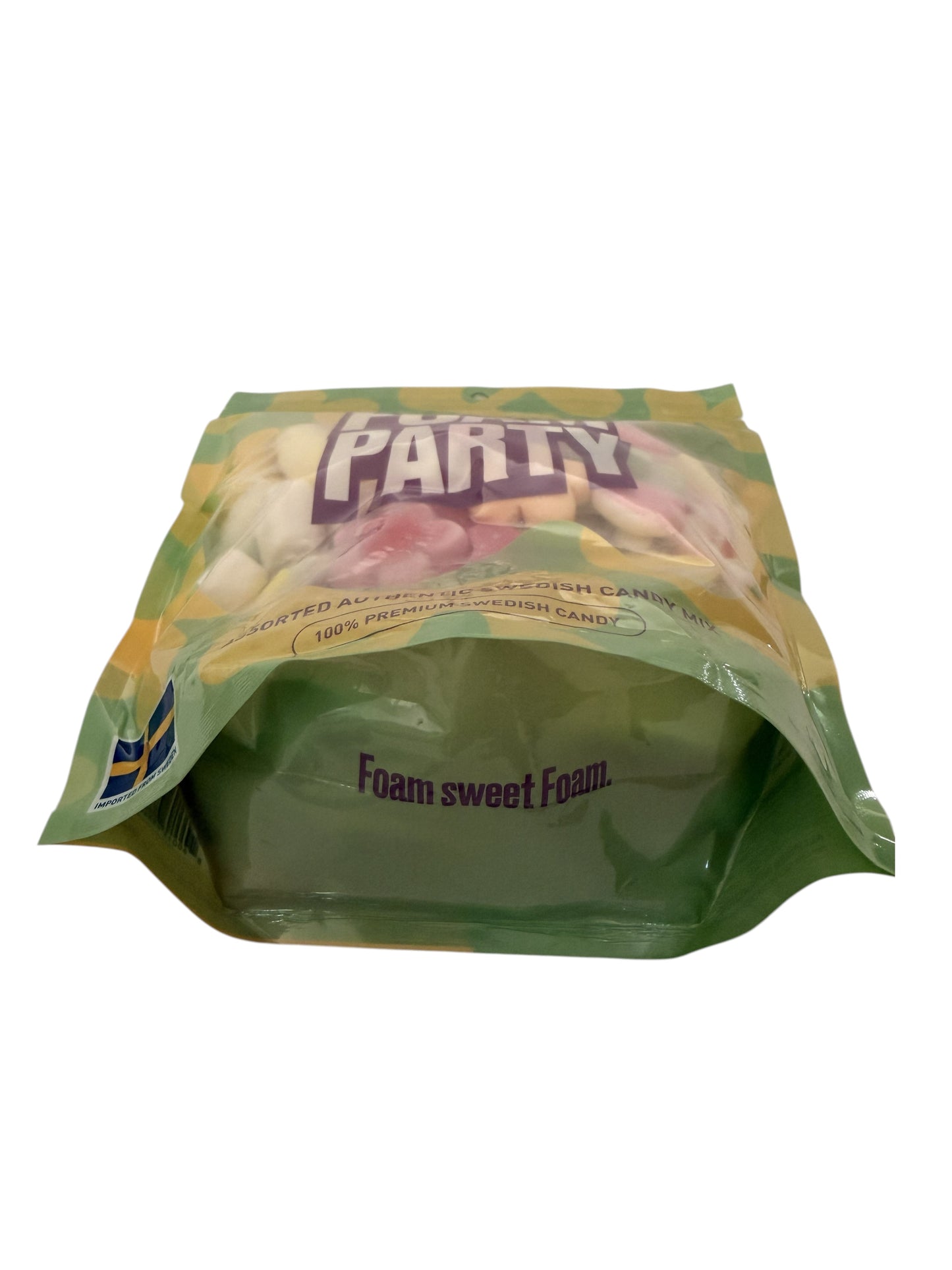 Swedish Candy Club Foam Party assorted Swedish foam candies in pastel colors, including mushrooms and stars.