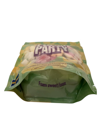 Swedish Candy Club Foam Party assorted Swedish foam candies in pastel colors, including mushrooms and stars.